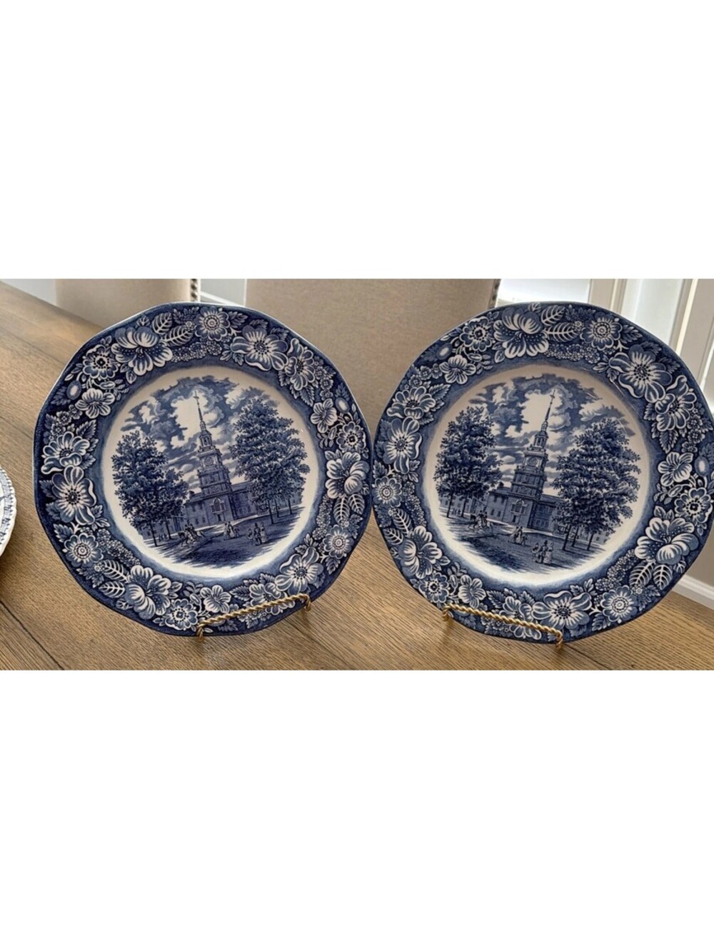 Liberty Blue Independence Hall Staffordshire Dinner Plates – Set of 2
